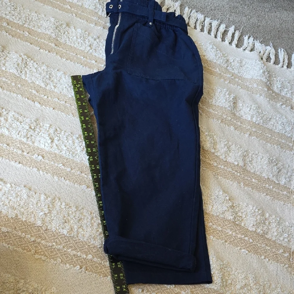 Banana Republic Navy Ankle Pants Stretch Waist Belt Size 8 (Relaxed Fit)